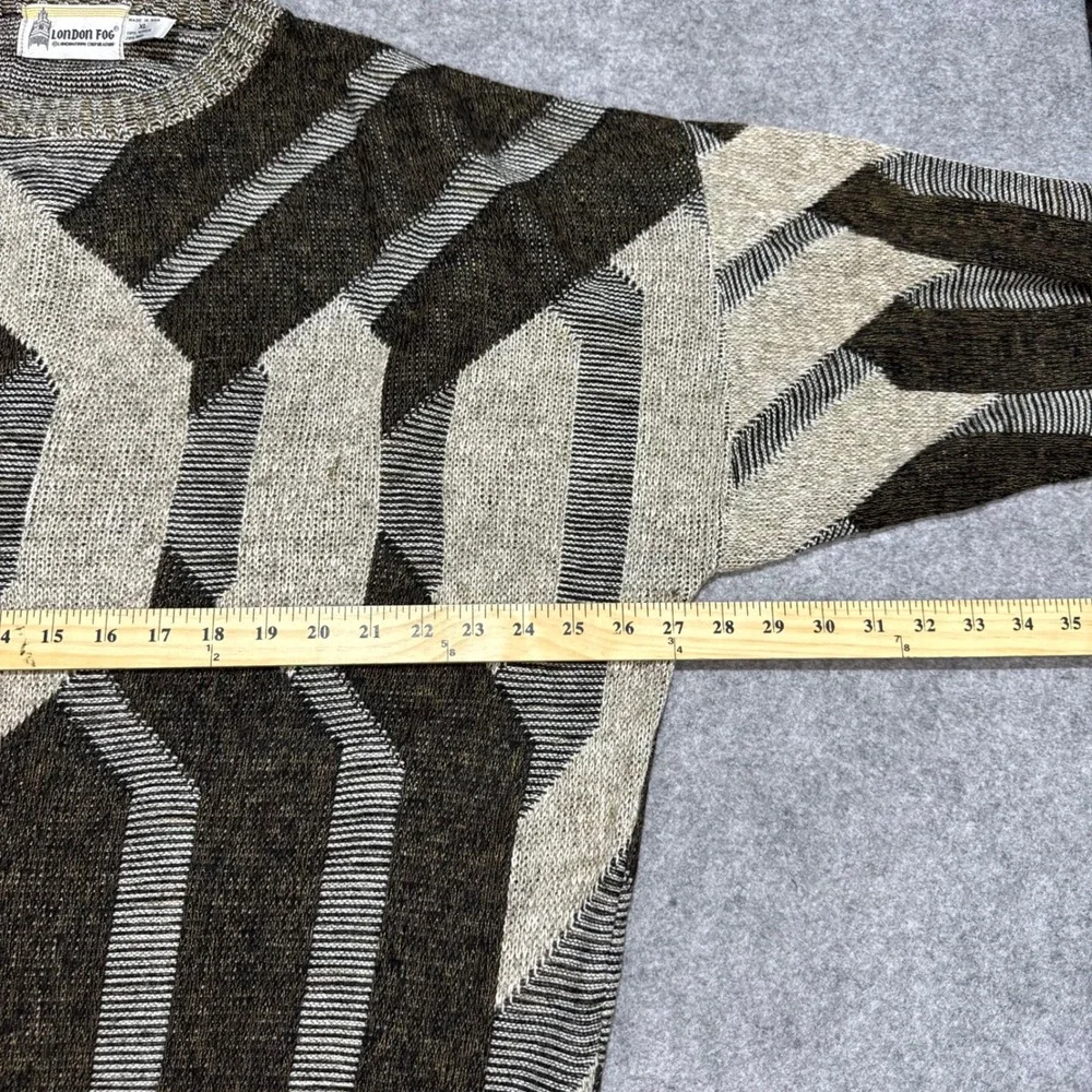 Vintage London Fog Mens XL Abstract Geometric Knit Sweater Brown Wool Blend USA